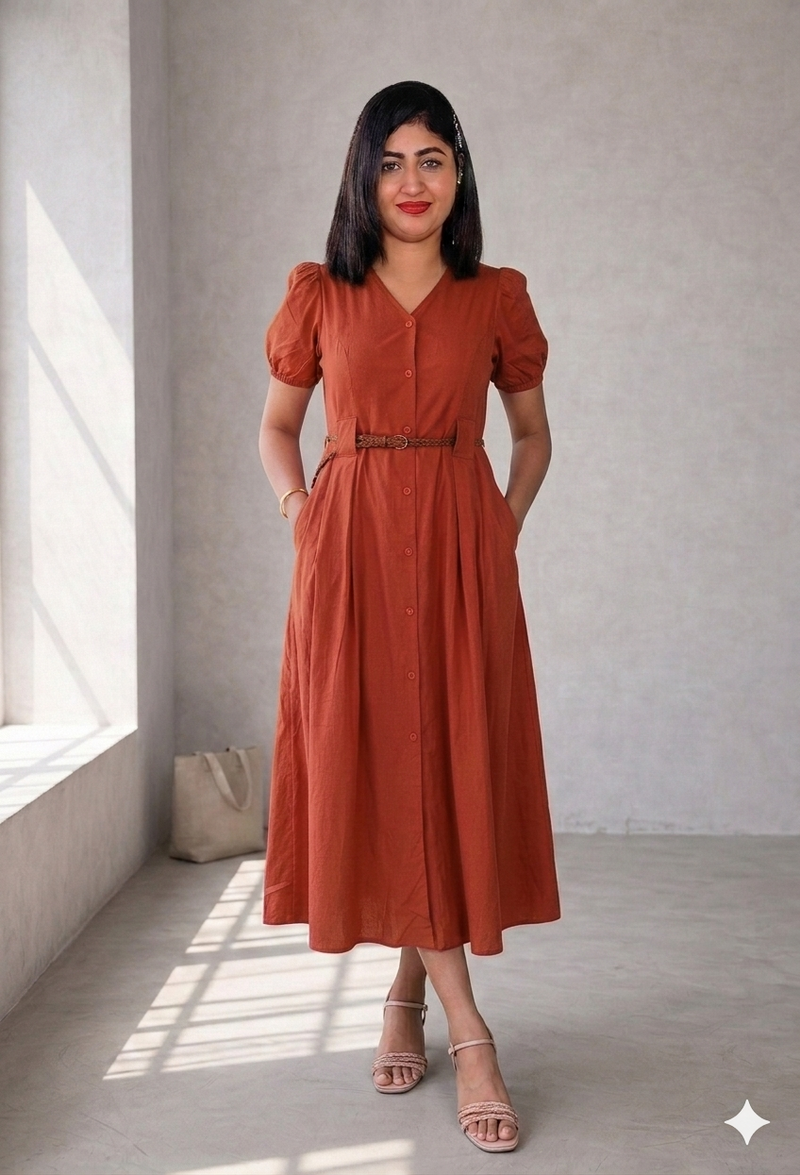 Front open korean midy dress