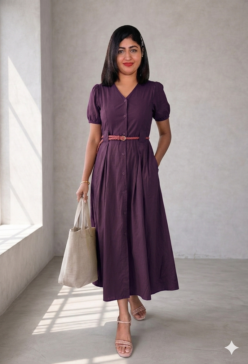 Front open korean midy dress
