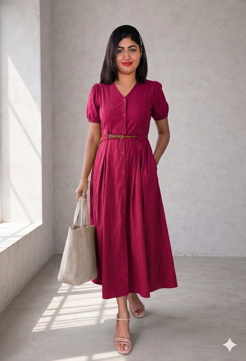 Front open korean midy dress