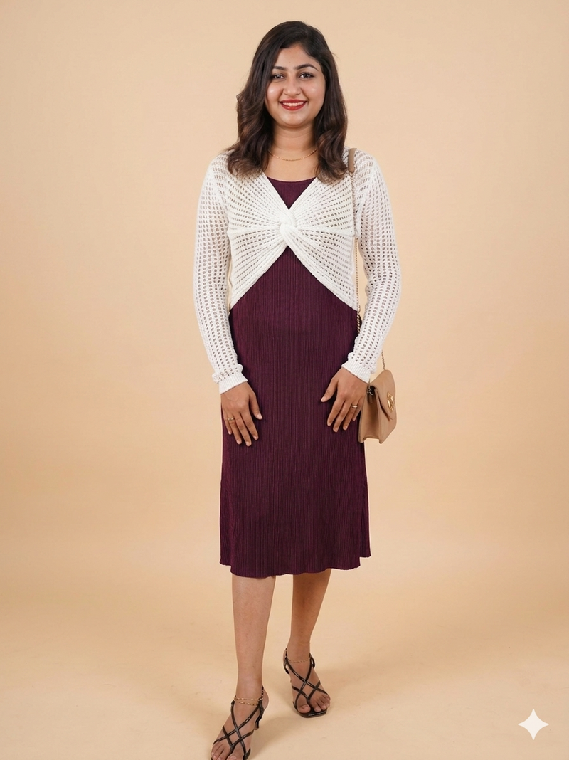 Crochet shrug midi dress