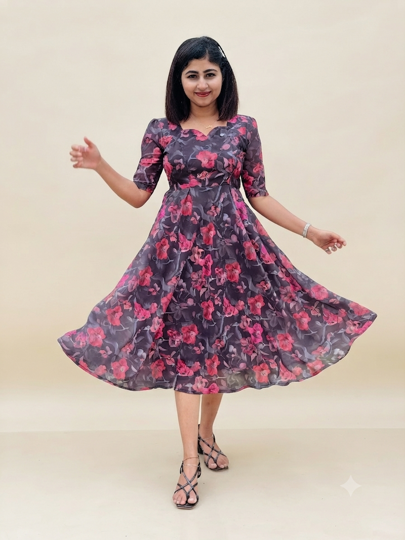 Printed georgette umberlla frock