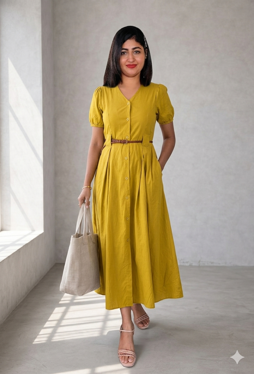 Front open korean midy dress