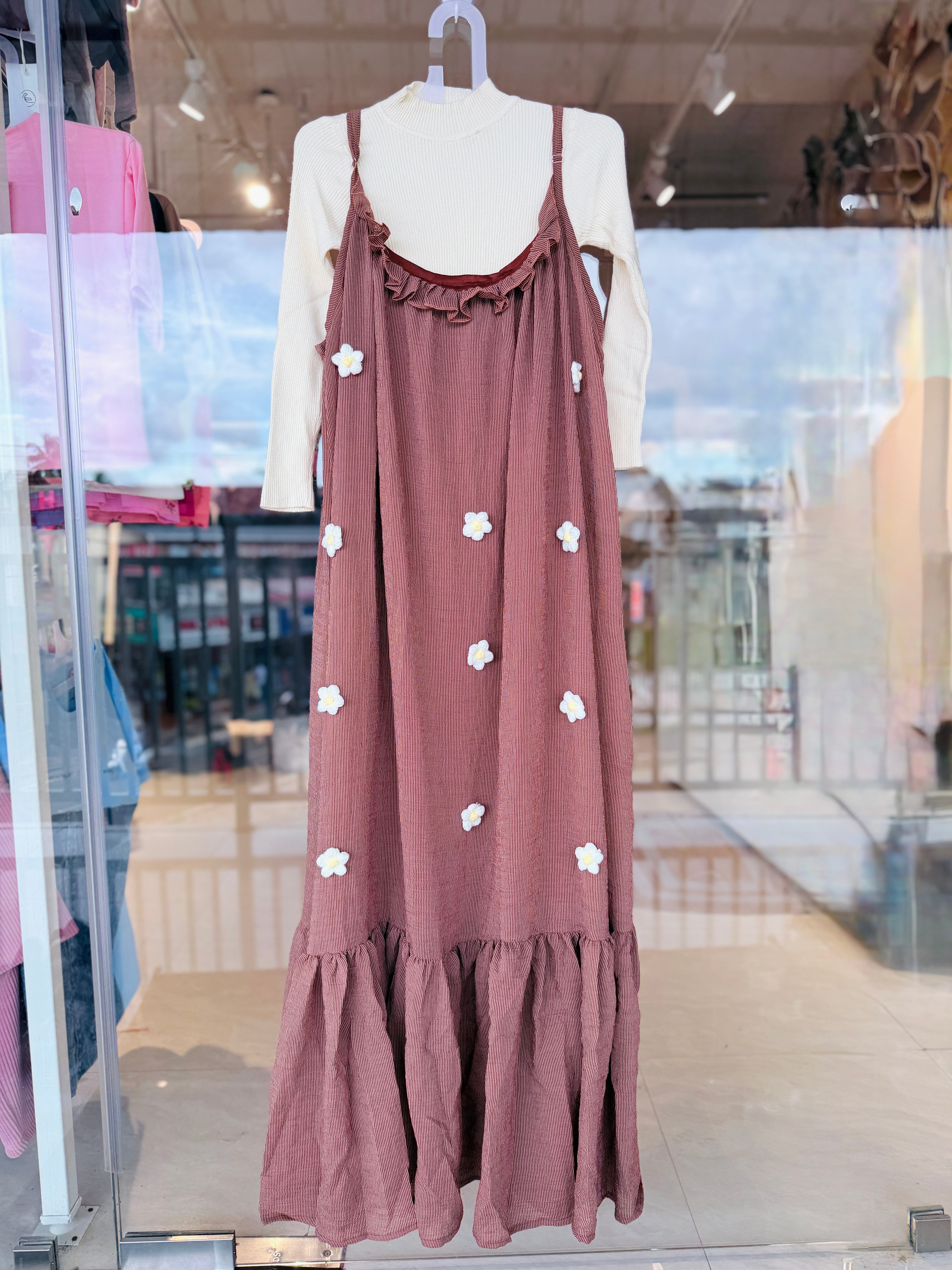 Crochet floral pinafore