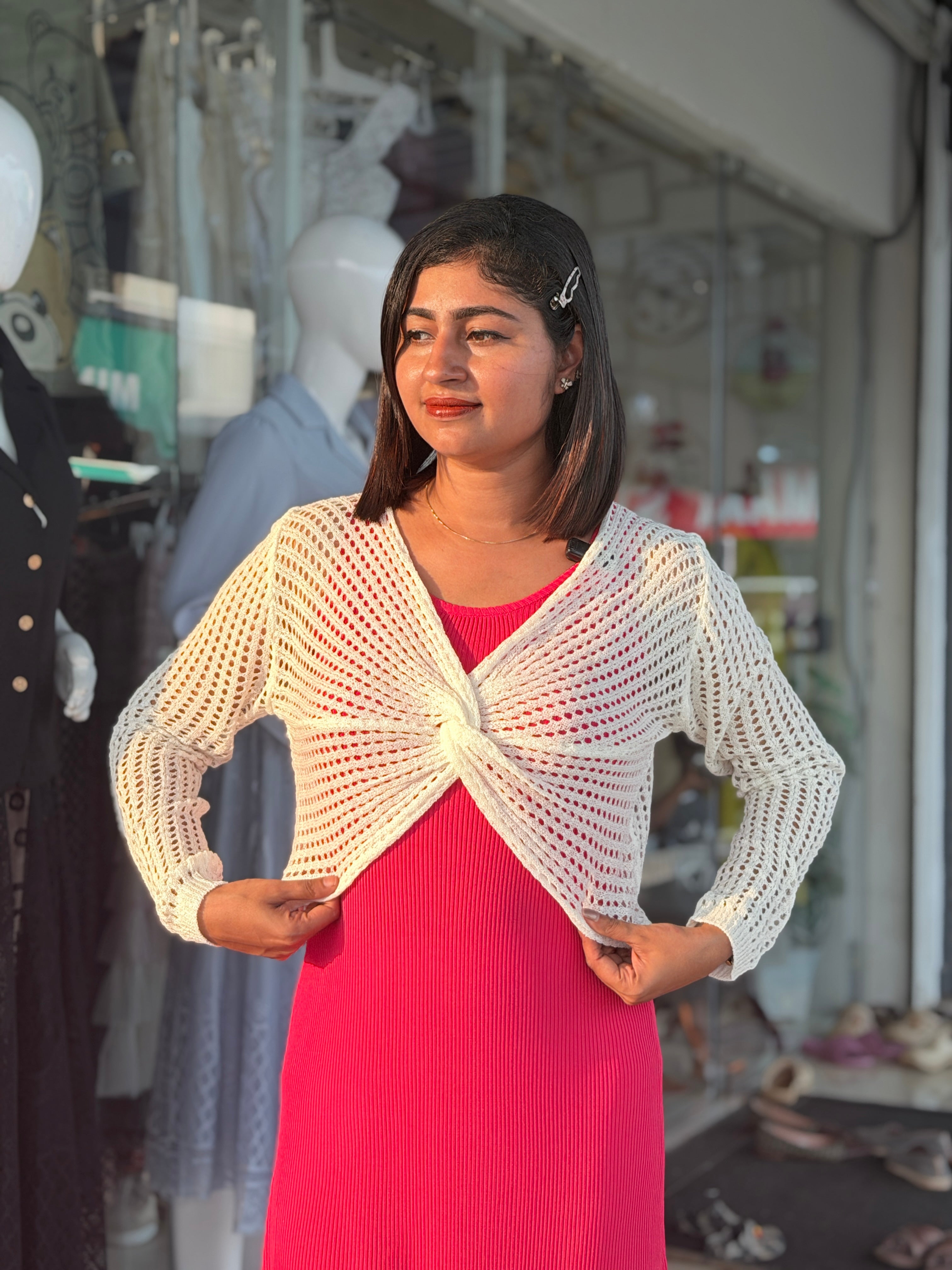 Crochet shrug midi dress