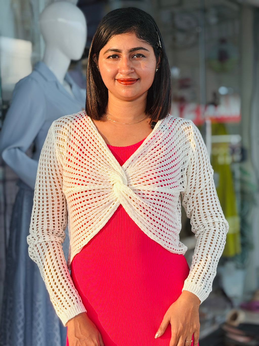 Crochet shrug midi dress