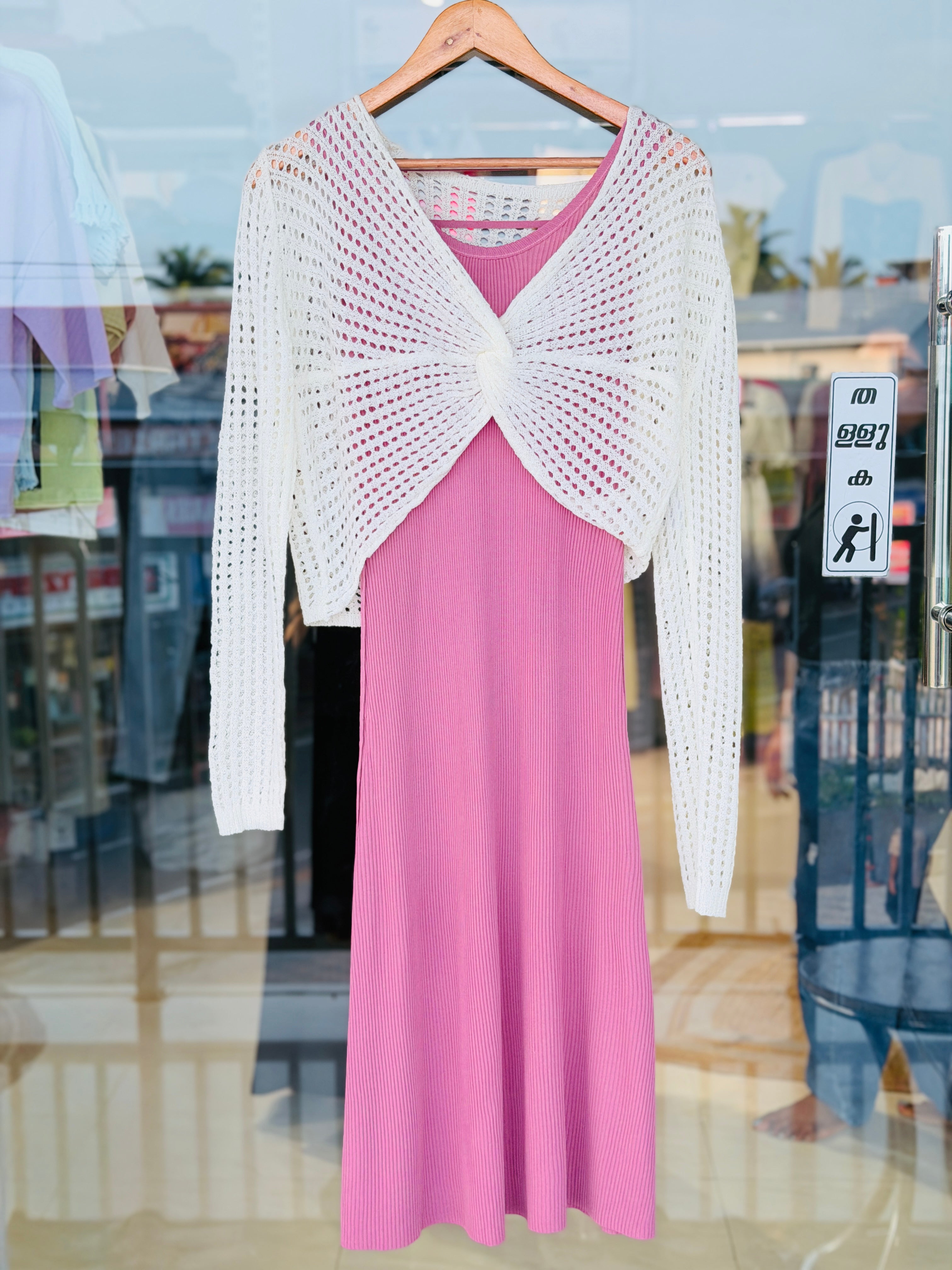 Crochet shrug midi dress