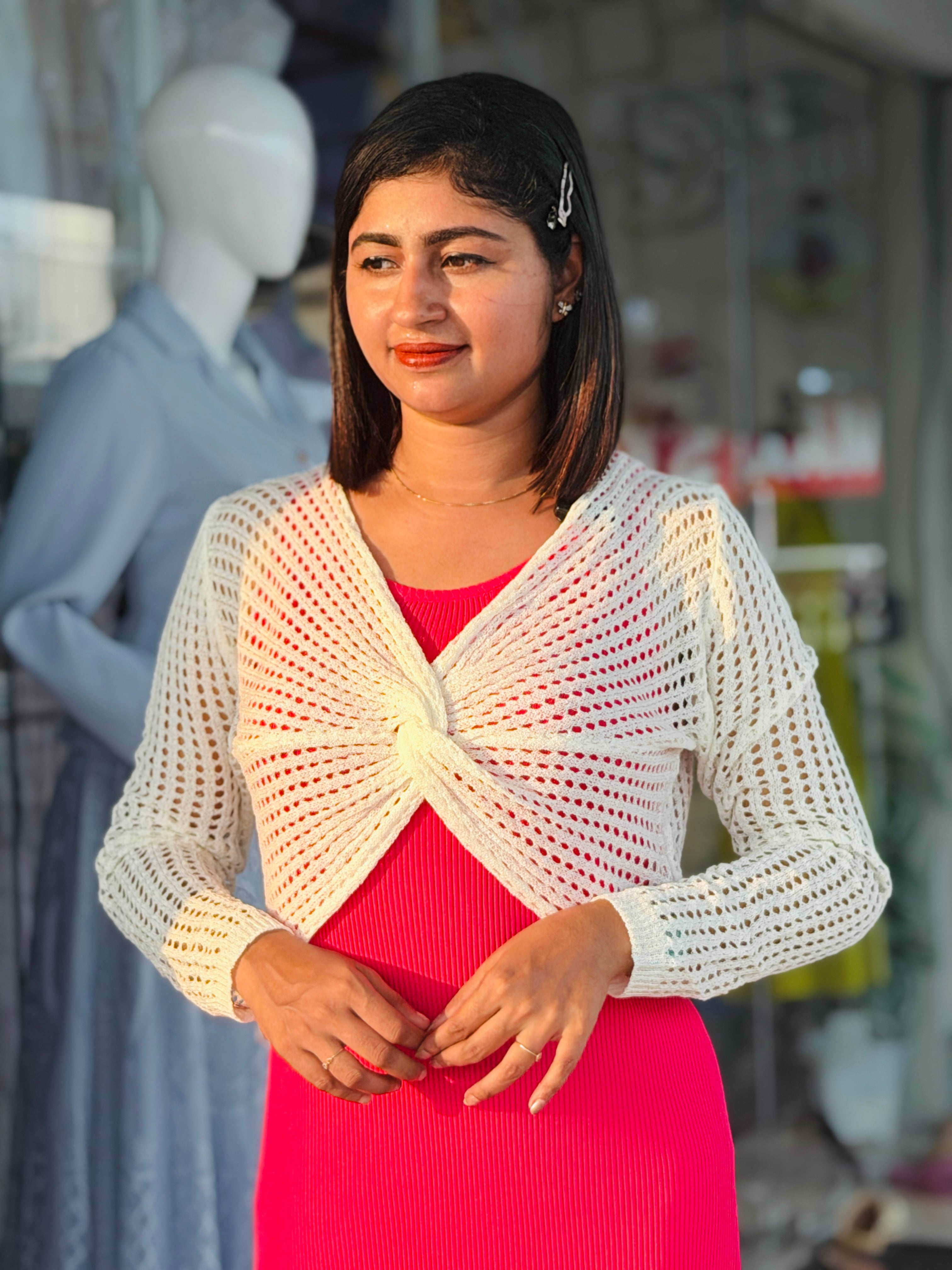 Crochet shrug midi dress