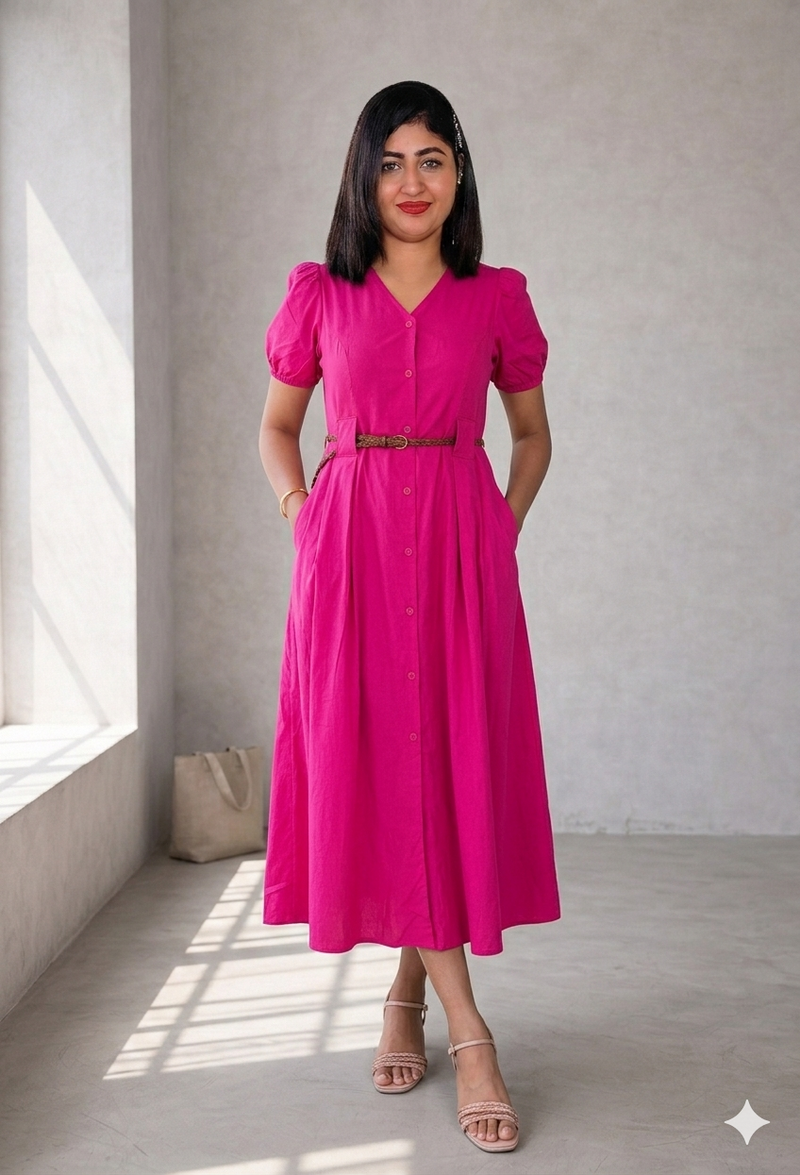Front open korean midy dress