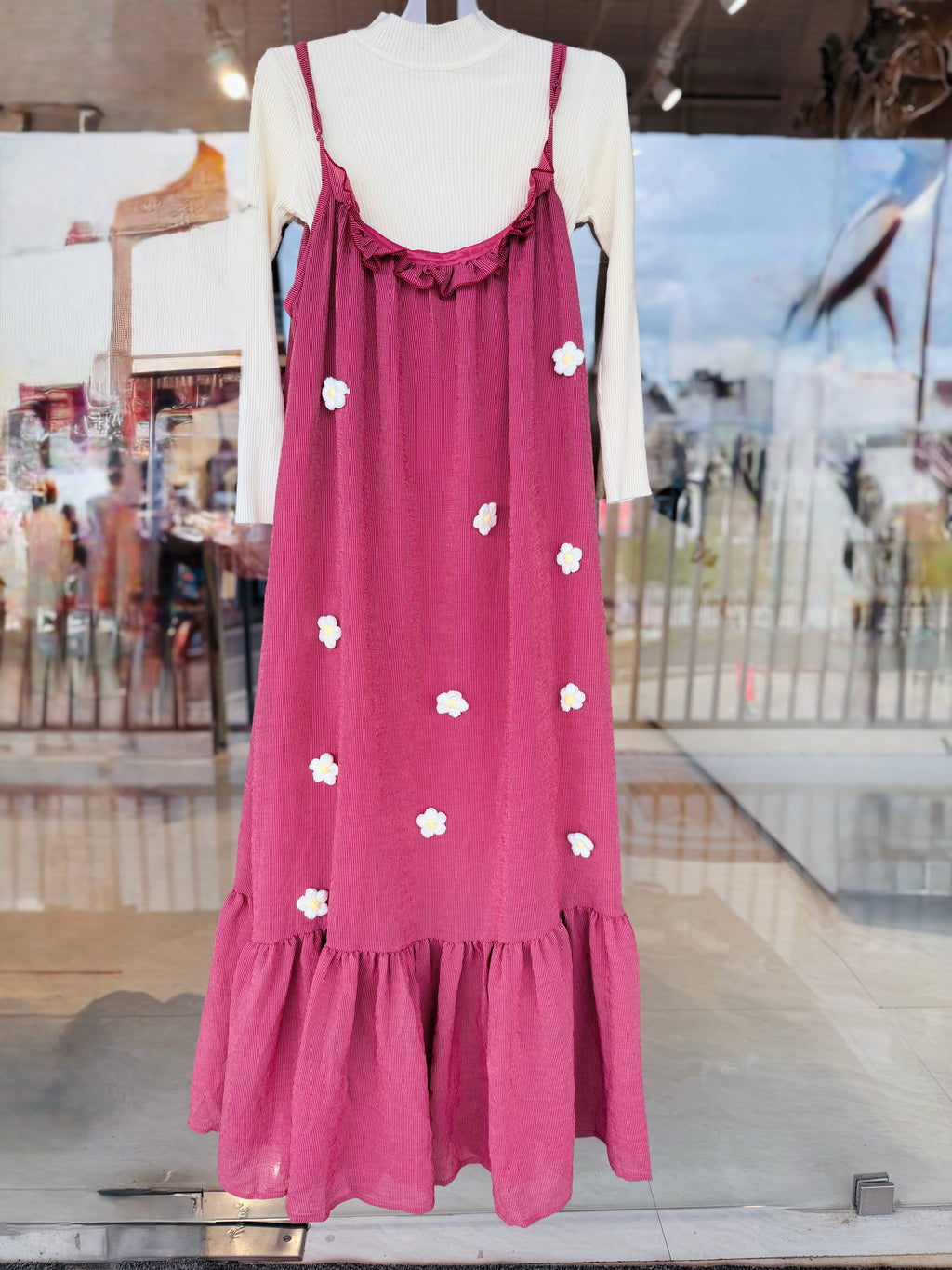 Crochet floral pinafore