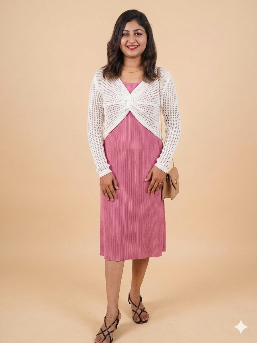 Crochet shrug midi dress